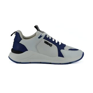 Versace Blue and White Calf Leather Sneakers with Medusa Logo