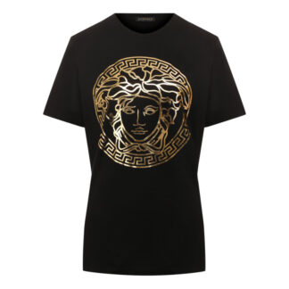 Versace Black and Gold Medusa Print Cotton T-Shirt