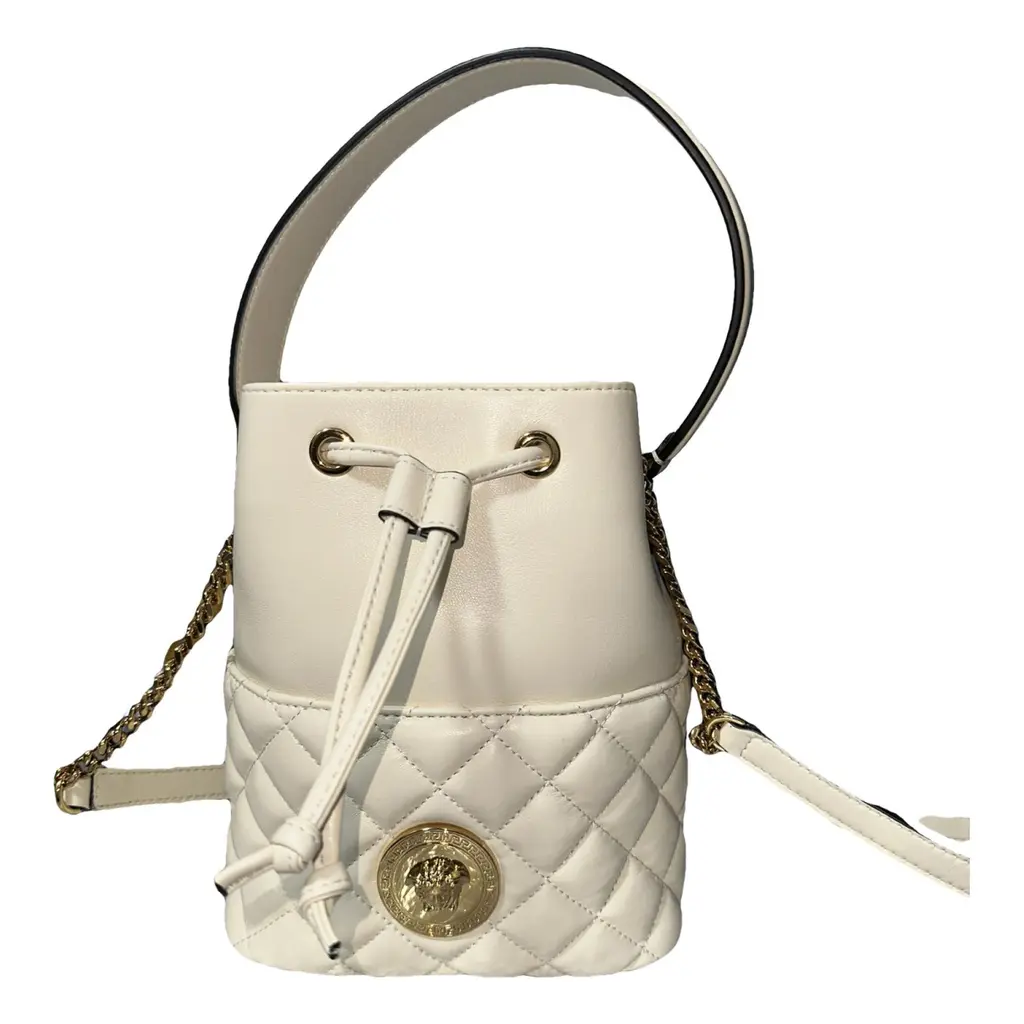 Versace Small Bucket Shoulder Bag in White Lamb Leather with Medusa Logo