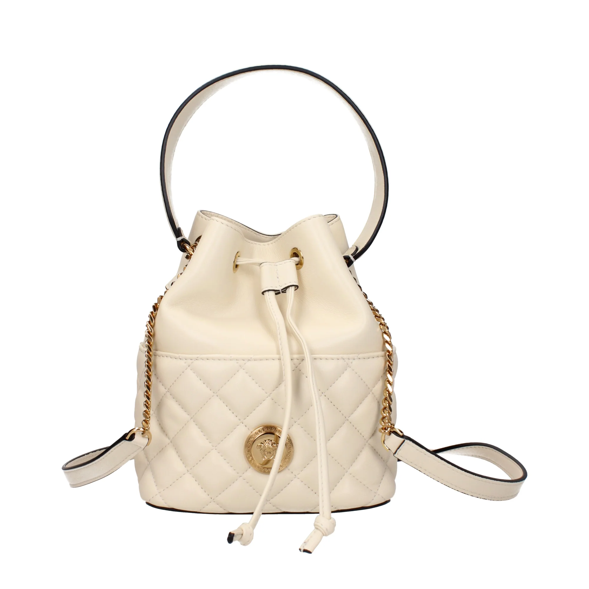 Versace Small Bucket Shoulder Bag in White Lamb Leather with Medusa Logo - Image 2
