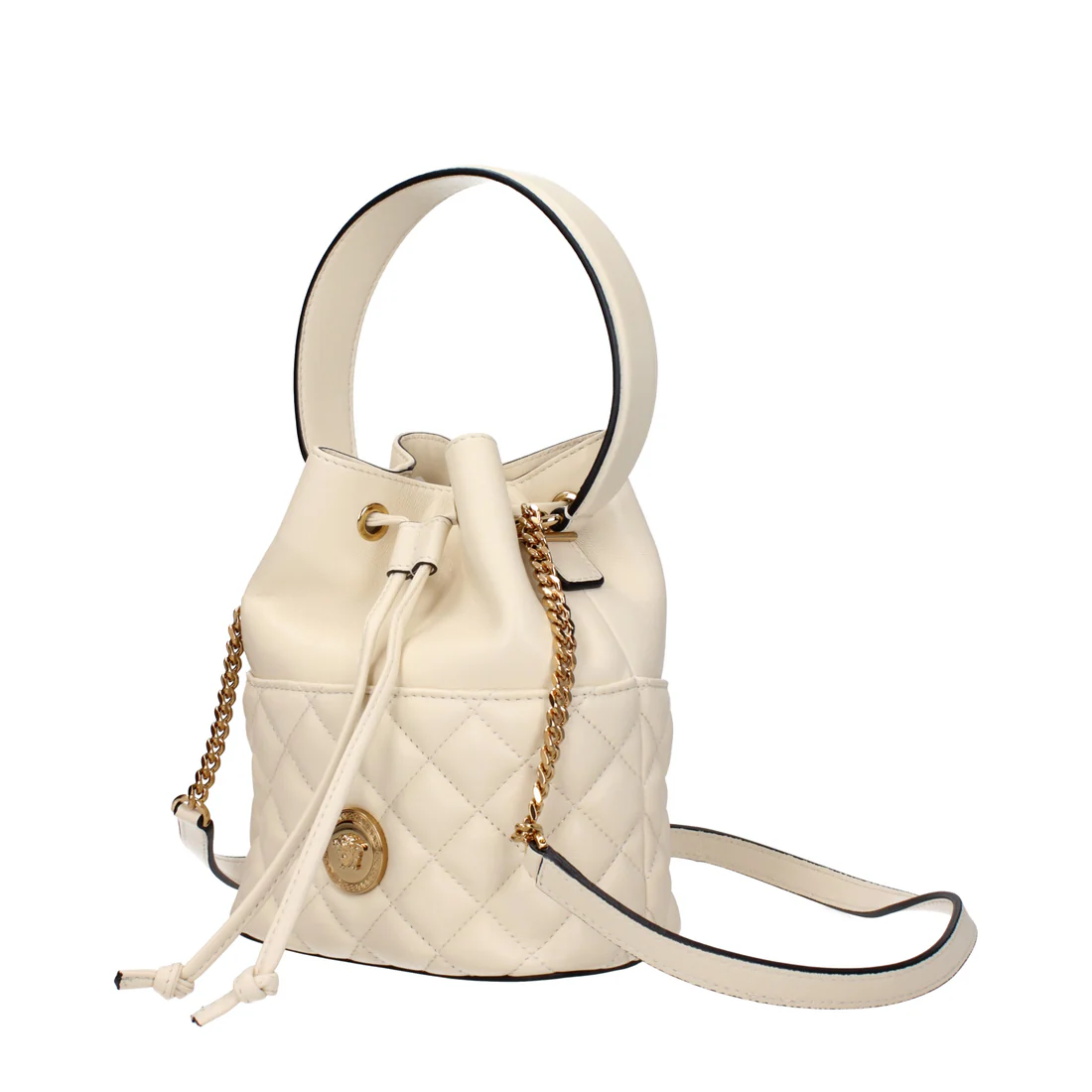 Versace Small Bucket Shoulder Bag in White Lamb Leather with Medusa Logo - Image 3
