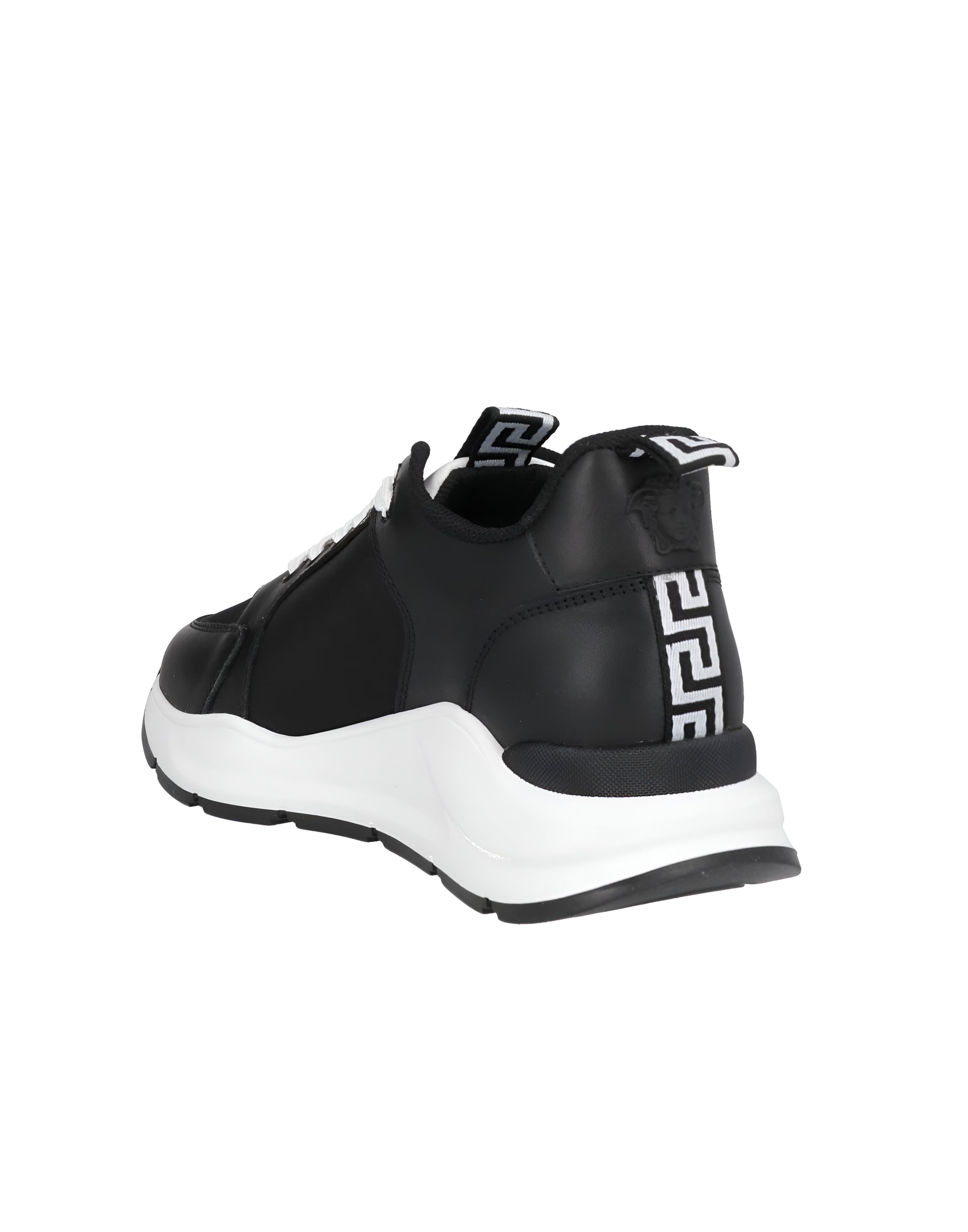 Versace Black and White Calf Leather Sneakers with Medusa Logo - Image 3