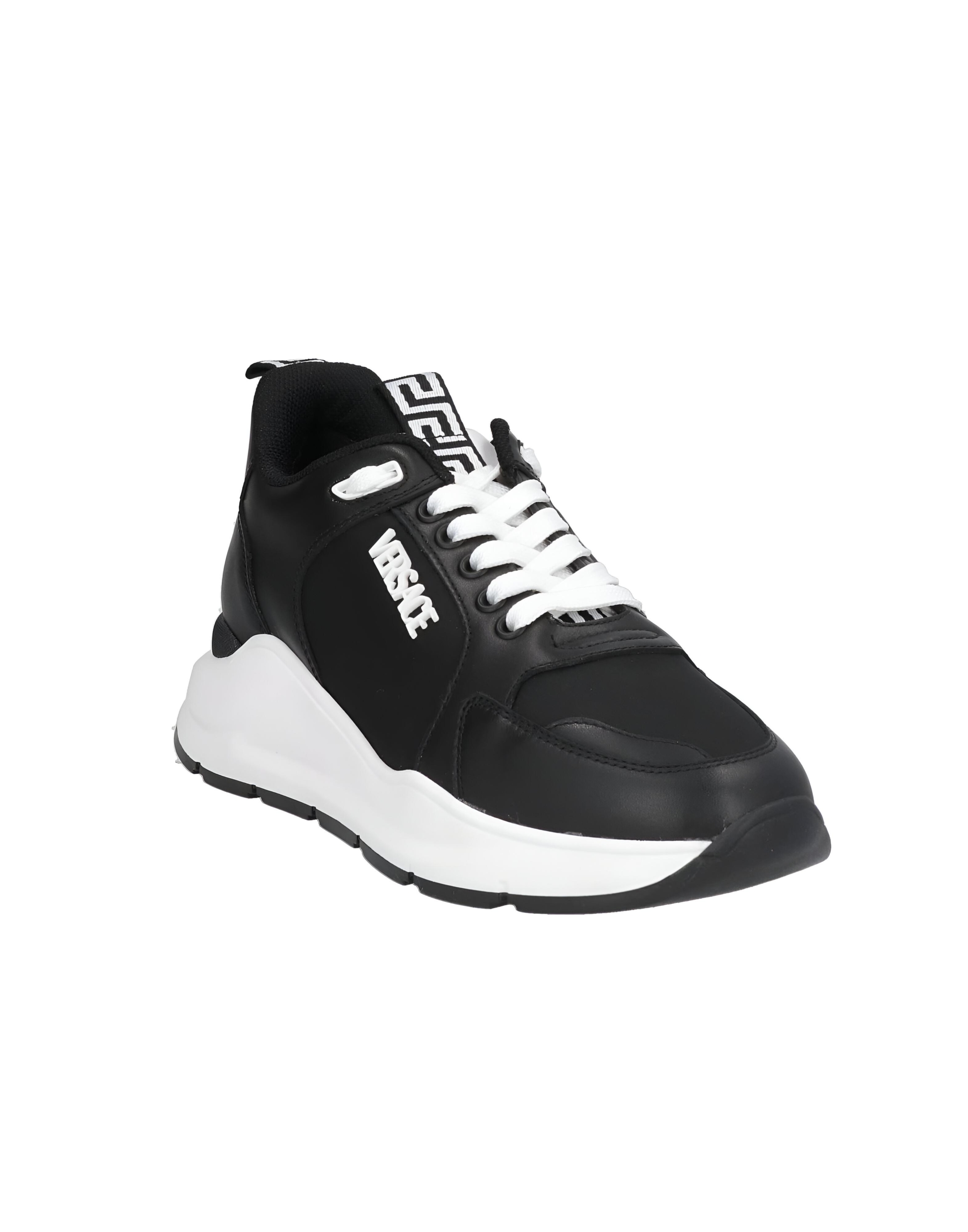 Versace Black and White Calf Leather Sneakers with Medusa Logo - Image 5