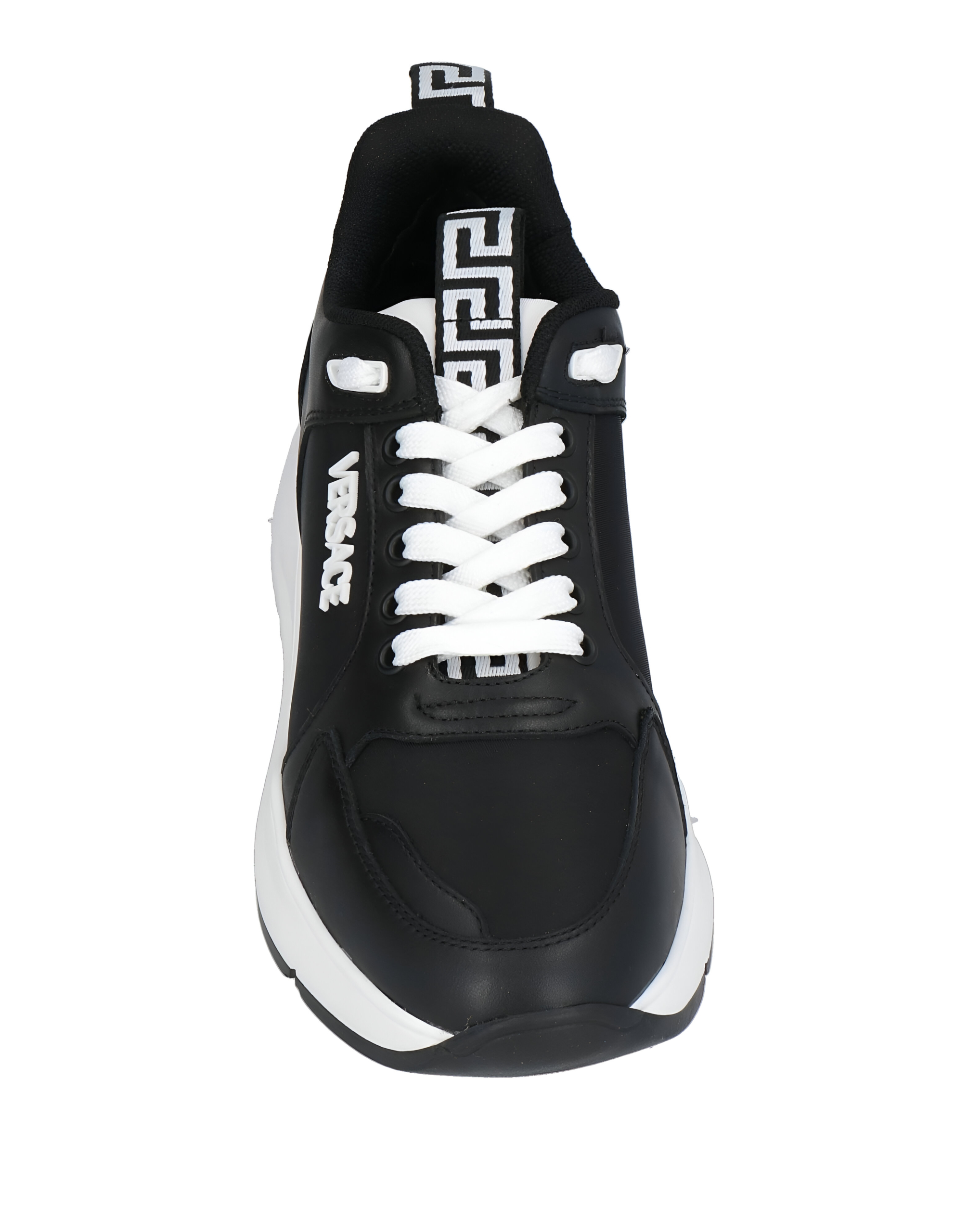 Versace Black and White Calf Leather Sneakers with Medusa Logo - Image 4