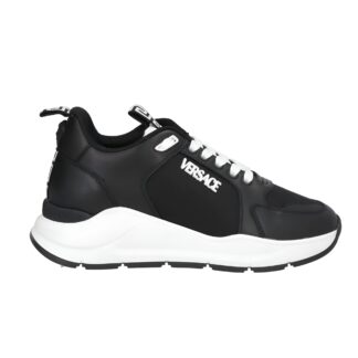 Versace Black and White Calf Leather Sneakers with Medusa Logo