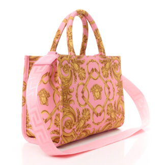Versace Pink and Yellow Baroque Tote Bag with Detachable Shoulder Strap