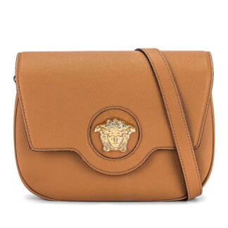 Versace Brown Calf Leather Shoulder Bag with Adjustable Strap