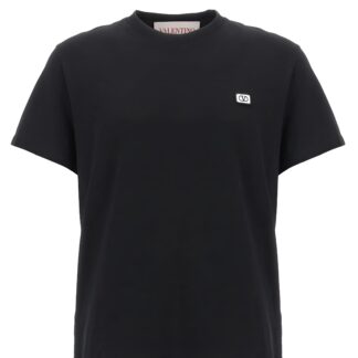Valentino Cotton T-Shirt with Logo Patch and Monochrome Design