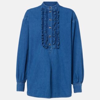 Valentino Denim Shirt with Ruffle Details and Decorative Buttons