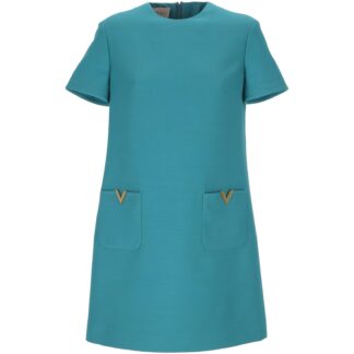 Valentino Turquoise Short Dress with Golden V Details