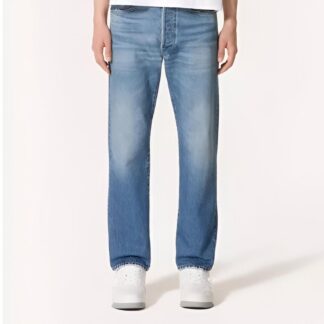 Valentino Cotton Jeans with VLogo Plaque and Leather Patch Detail