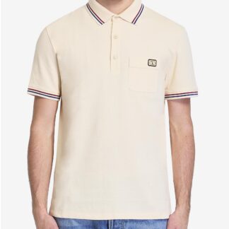 Valentino Cotton Polo Shirt with Logo Patch and Ribbed Collar