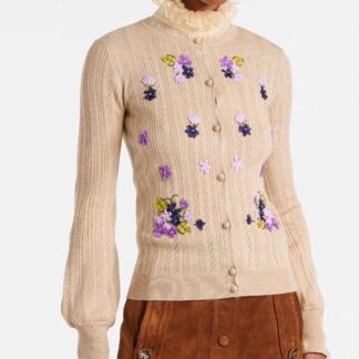 Valentino Embroidered Floral Cardigan with Balloon Sleeves