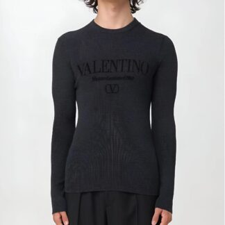 Valentino Virgin Wool Sweater with Monogram and Ribbed Crew Neck