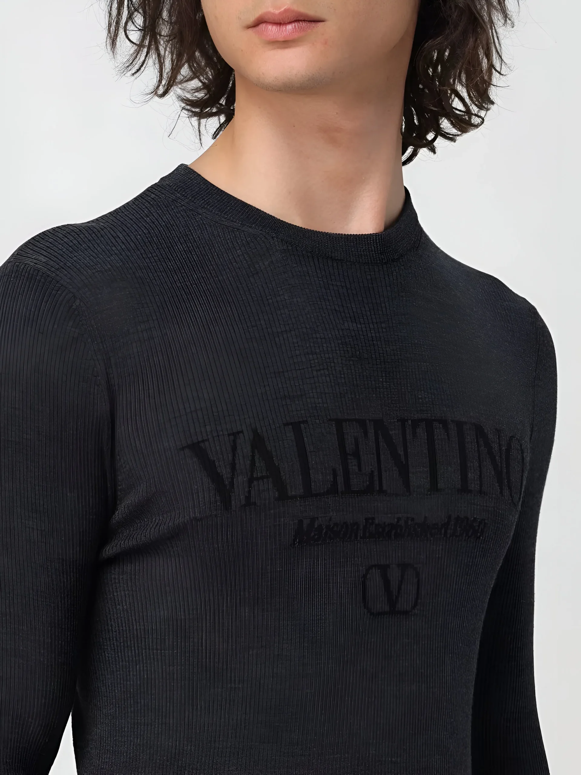 Valentino Virgin Wool Sweater with Monogram and Ribbed Crew Neck - Image 5