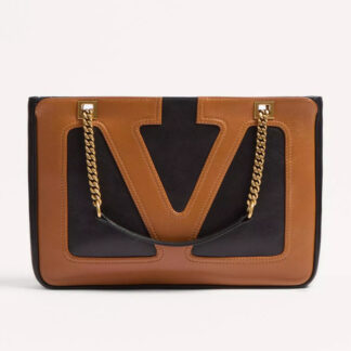 Valentino Leather Shoulder Bag with Double Chain Handles and Iconic Logo