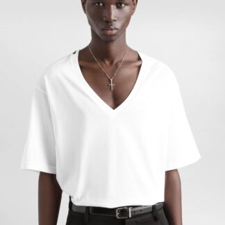 Dolce&Gabbana V-Neck Cotton T-Shirt – Elegant Monochrome Style
