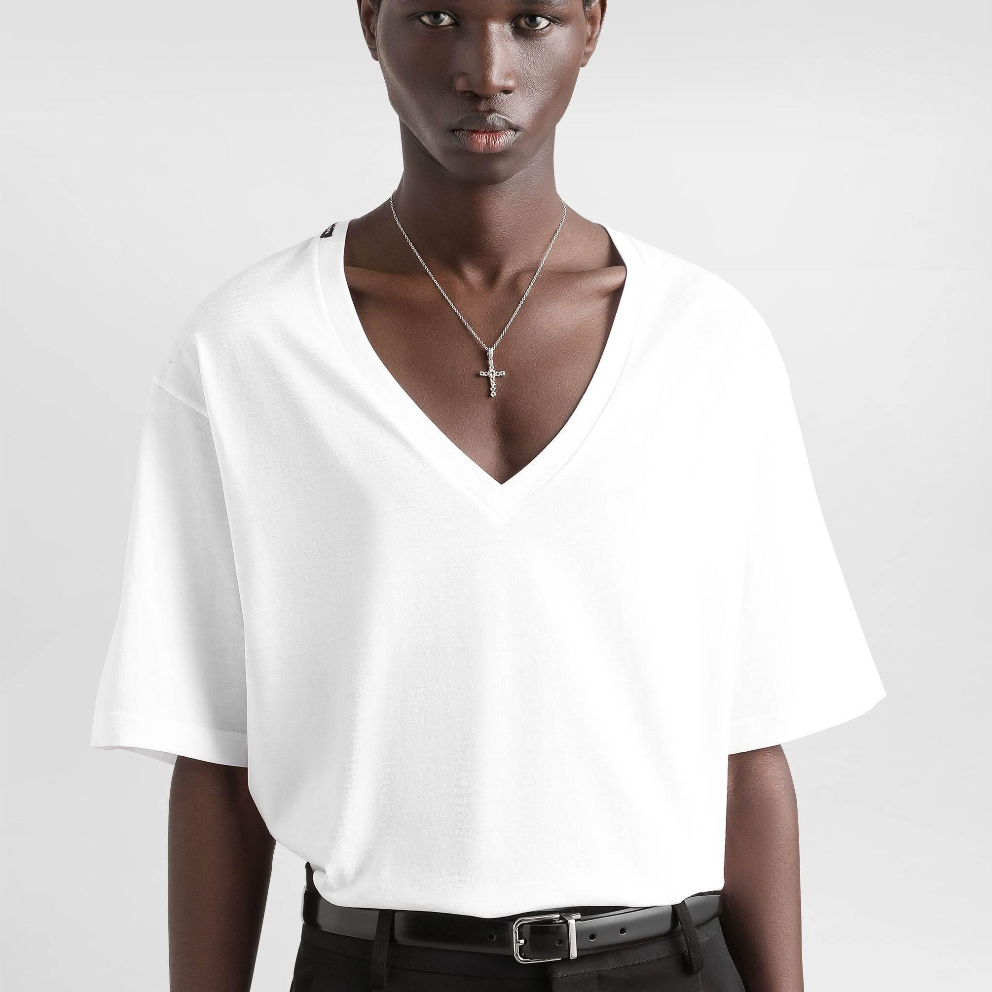 Dolce&Gabbana V-Neck Cotton T-Shirt – Elegant Monochrome Style