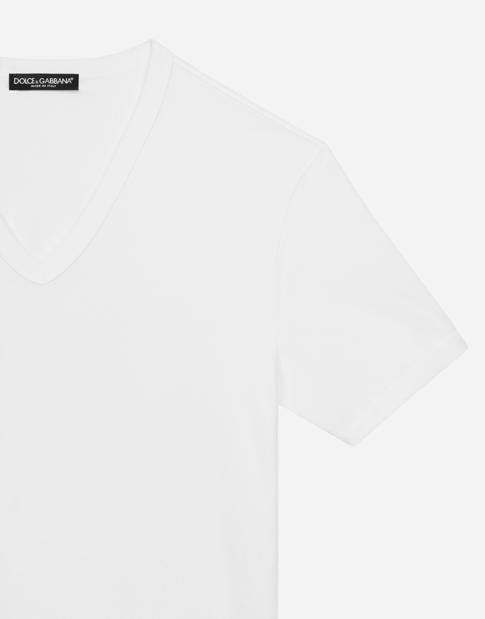 Dolce&Gabbana V-Neck Cotton T-Shirt – Elegant Monochrome Style - Image 5