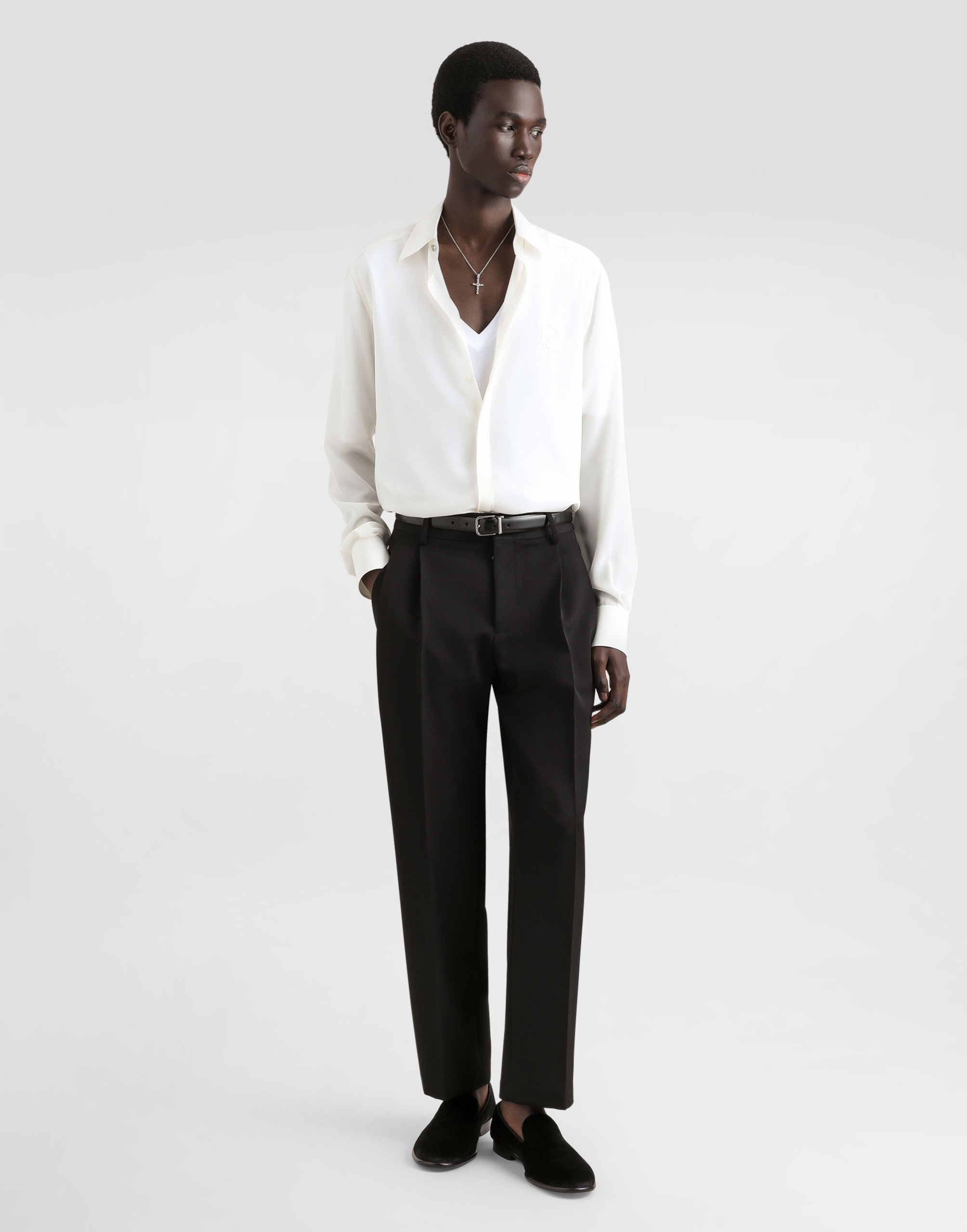 Dolce&Gabbana V-Neck Cotton T-Shirt – Elegant Monochrome Style - Image 4