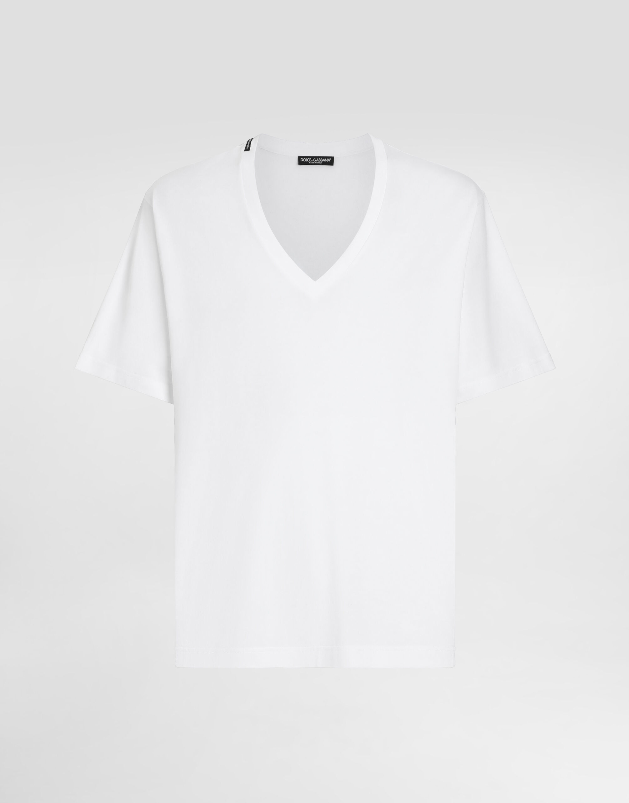 Dolce&Gabbana V-Neck Cotton T-Shirt – Elegant Monochrome Style - Image 6