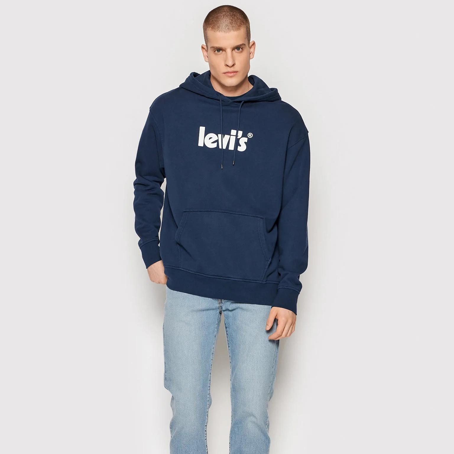 Levi’s Men's Plain Blue Hooded Sweatshirt for Spring/Summer