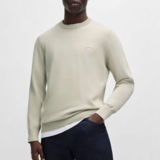 Boss Men's Beige Knitwear - Cotton Cashmere Blend Plain Round Neck Sweater