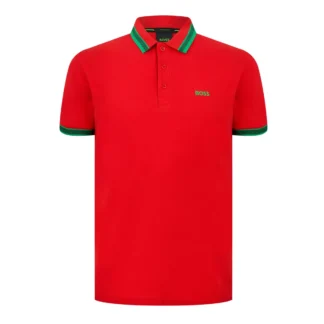 Boss Men's Red Polo Shirt – Fall/Winter Cotton Comfort