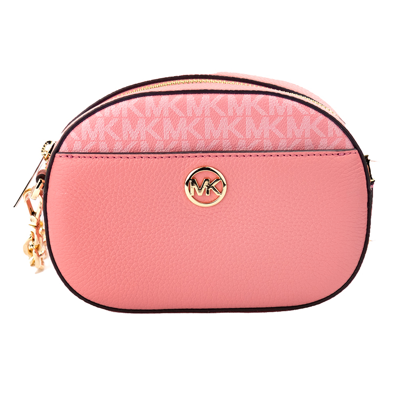 Michael Kors Jet Set Glam Tea Rose Pebbled Leather Oval Crossbody Bag