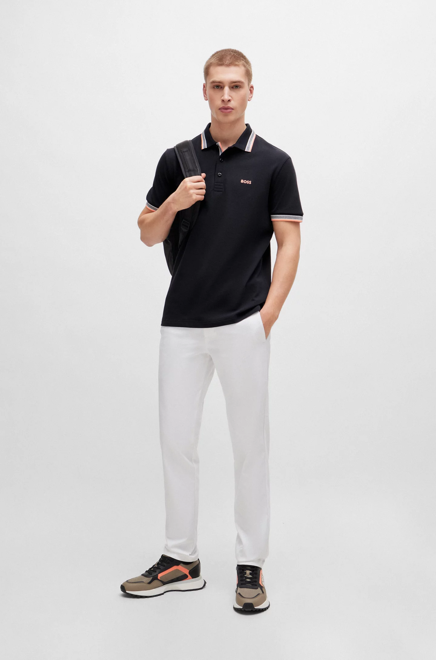 Boss Men’s Black Cotton Polo - Image 3
