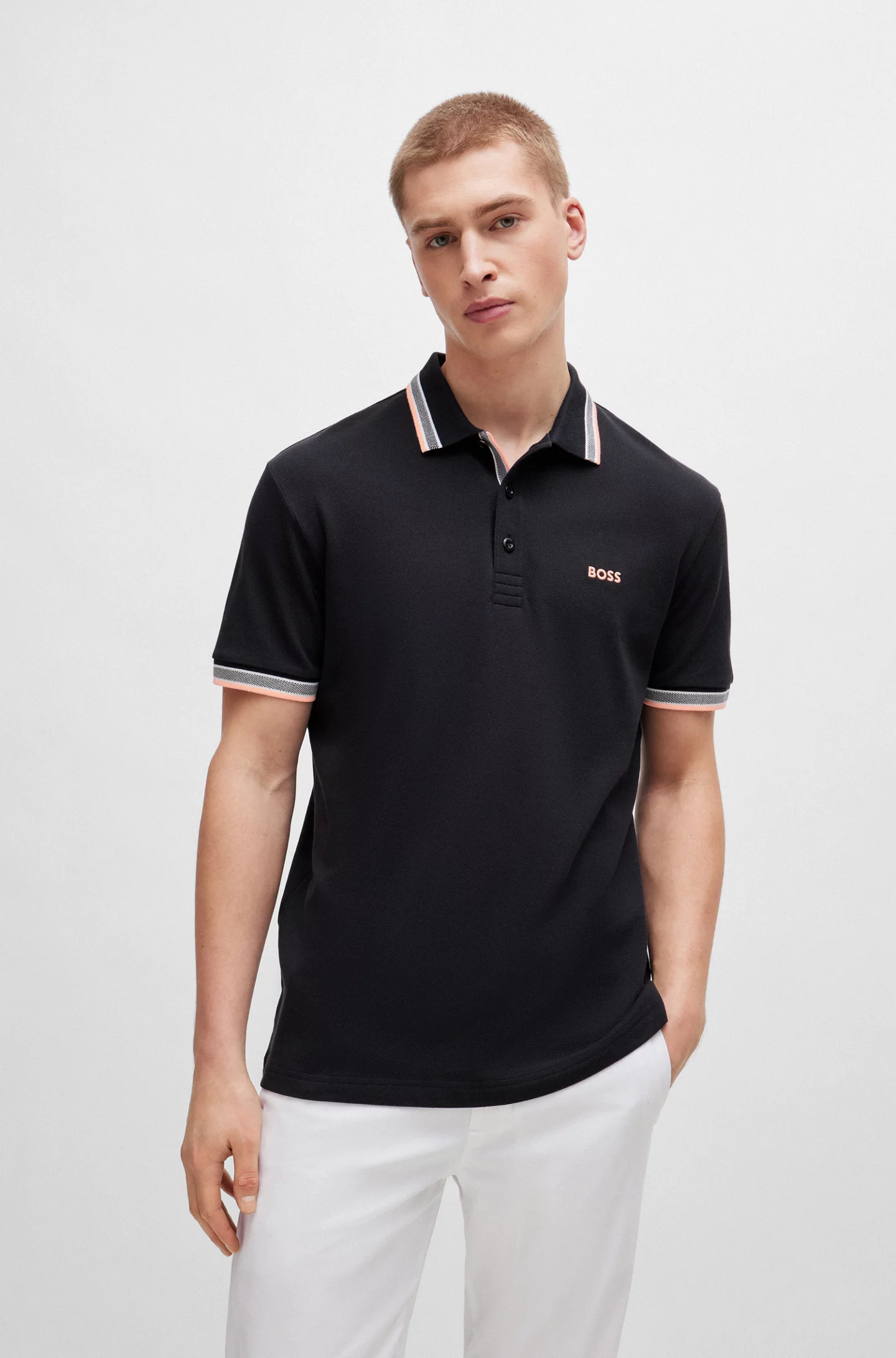 Boss Men’s Black Cotton Polo - Image 2
