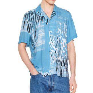 Boss Men's Blue Printed Short-Sleeve Shirt - Spring/Summer Essential