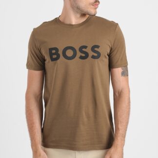 Boss Men's Printed Brown T-Shirt - 100% Cotton Round Neck Slip-On Tee