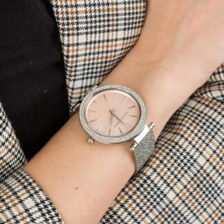 Michael Kors Women’s Silver Stainless Steel Quartz Watch with Rhinestone Accents