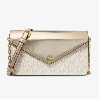 Michael Kors Jet Set Travel Pale Gold Small Flap Clutch Crossbody Bag