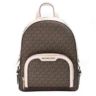 Michael Kors Jaycee Medium Zip Pocket Leather Backpack in Brown/Powder Blush