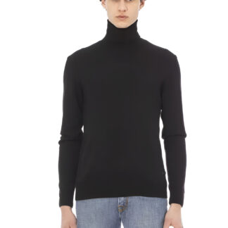 Baldinini Trend Black Turtleneck Sweater with Metal Monogram