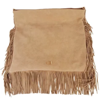 Baldinini Trend Beige Suede Calfskin Shoulder Bag with Fringes