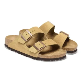 Birkenstock Women's Beige Suede Slippers with Buckle and Bow