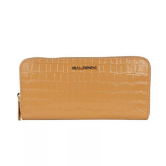 Baldinini Trend Beige Leather Wallet with Croco Print and Zipper Closure