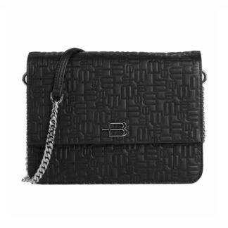 Baldinini Trend Black Calfskin Leather Shoulder Bag with Chain Strap