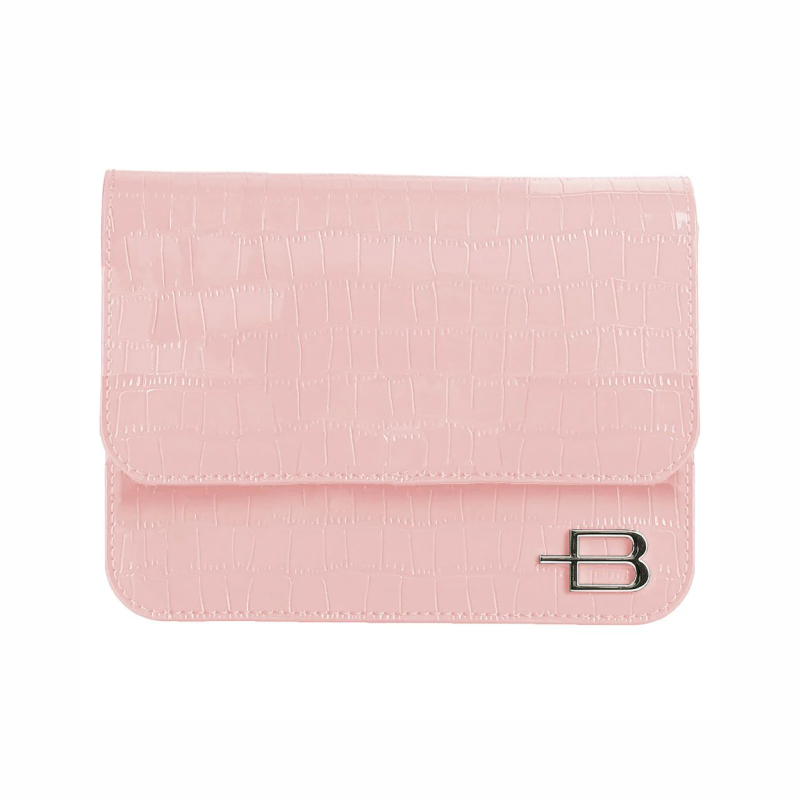 Baldinini Trend Pink Python Print Calfskin Leather Clutch Bag with Removable Strap