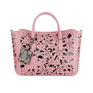 Baldinini Trend Pink Calfskin Handbag with Floral Laser-Cut Design