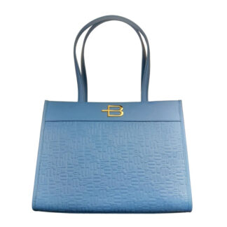 Baldinini Trend Light Blue Leather Shopping Bag with Metallic Logo