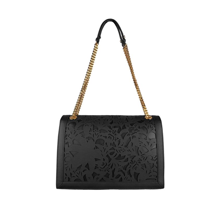 Baldinini Trend Black Leather Shoulder Bag with Floral Detail and Metallic Logo - Image 3