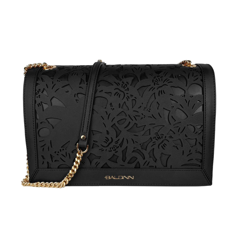 Baldinini Trend Black Leather Shoulder Bag with Floral Detail and Metallic Logo - Image 4