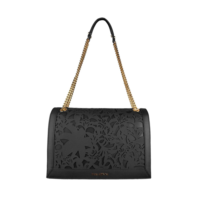 Baldinini Trend Black Leather Shoulder Bag with Floral Detail and Metallic Logo - Image 2