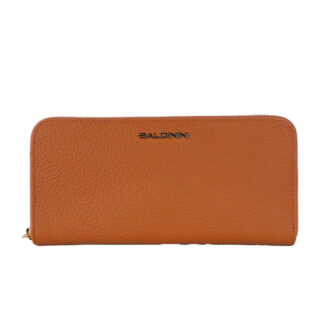 Baldinini Trend Orange Leather Wallet with Zipper Closure and Logo