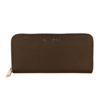 Baldinini Trend Brown Leather Wallet with Zipper Closure and Logo