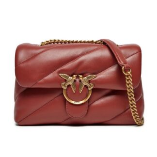 Pinko Women's Red Leather Shoulder Bag with Clip Fastening
